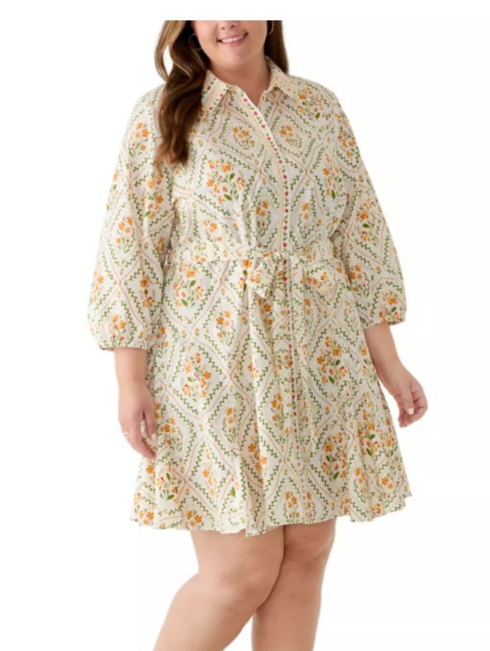 MSK Cream Floral Button-Front Dress with Tie Waist